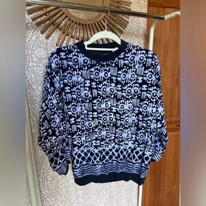 Y2K Boho Geometric‎ Tribal Lightweight Blue and White Pattern Long Sleeve Shirt